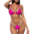 thumbnail image 1 of Cómodos accesorios de metal Diamante de imitación Traje de baño dividido para mujer Bikini de vacaciones Traje de baño con cordones de color liso OAVQHLG3B Store  lin121212, 1 of 4