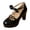 Black, variant on Womens Pearl Flower Platform Dressy Shoes Bridal Elegant Bow Leather Chunky Block High Heels Sparkly Rhinestones Dress Pumps for Ladies Wedding Fall Spring Black Size 8.5
