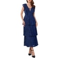 thumbnail image 2 of Vestido de encaje para mujer INSPIRE CHIC para invitada de boda, cóctel, noche, con volantes, mangas tipo capucha, vestido maxi en capas A-Line, M azul, 2 of 6