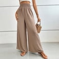 thumbnail image 6 of Comdrip Palazzo Pants for Women Plus Size, Women's Textured Elastic High Waisted Wide Leg Pants with Flared Design Simple and Elegant Temperament Commuting Casual Pants Culottes for Women Khaki L, 6 of 9