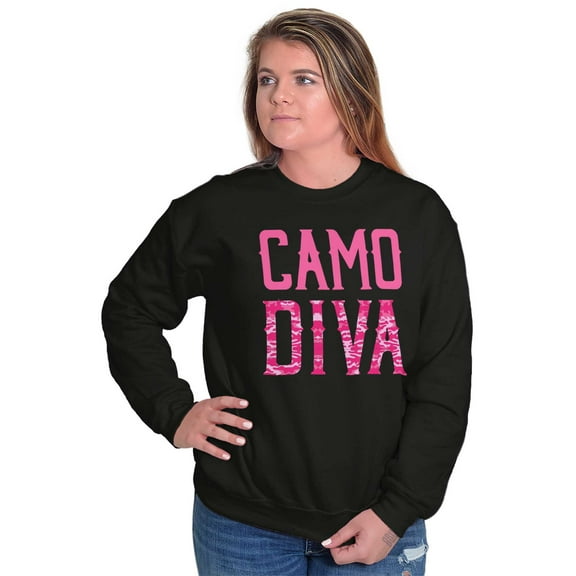 Camo Diva Cute Girly Hunting Season Women Plus Size Crewneck Sweatshirt Brisco Brands 2X