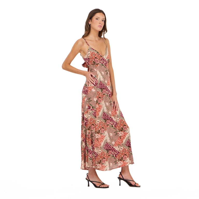 Forever 21 Womens Spaghetti Strap Maxi Dress with Adjustable Tie Back,  Flowing Tiered Skirt and Lightweight Casual Summer Silhouette, Taupe, Small