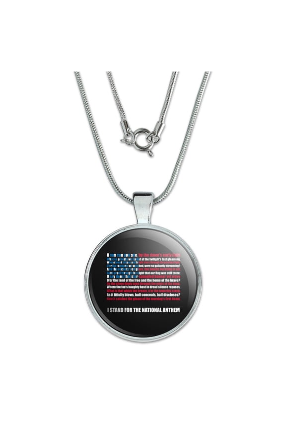 I Stand USA National Anthem Star-Spangled Banner American Flag Patriotic 1" Pendant with Sterling Silver Plated Chain