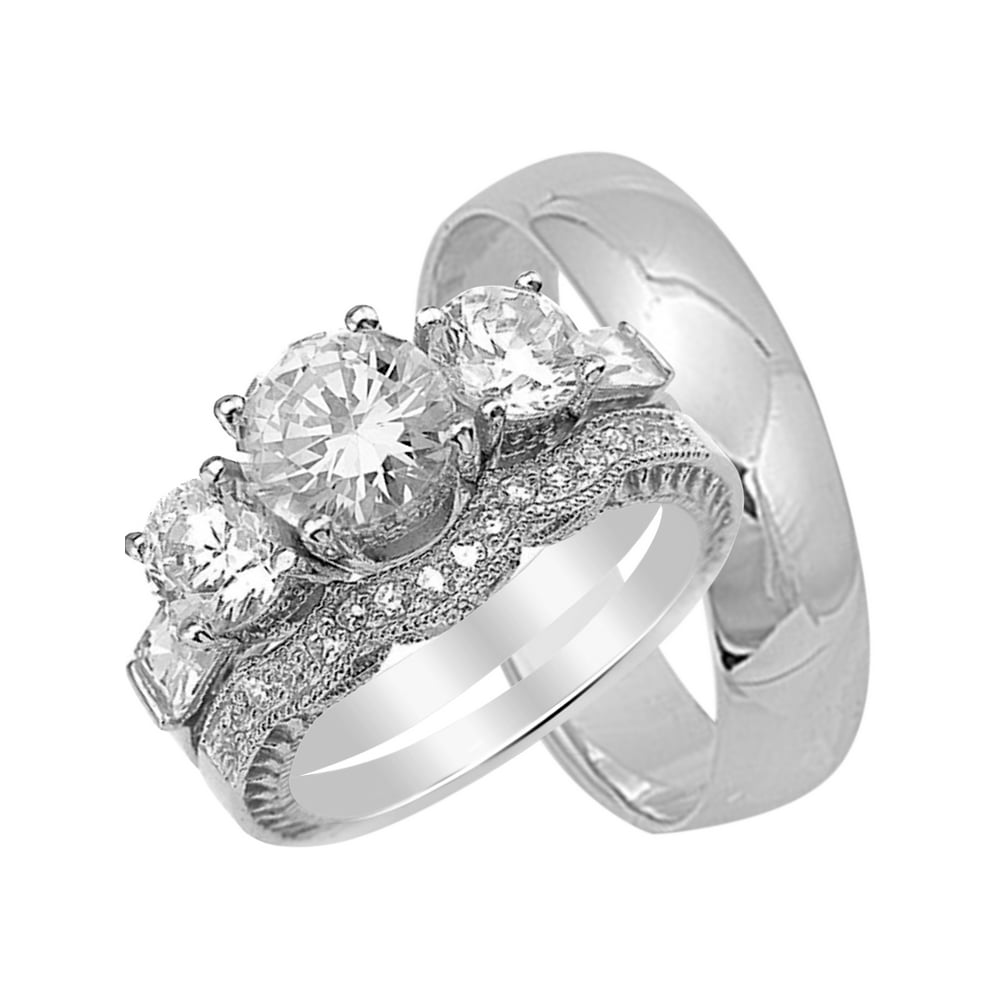 LaRaso & Co His and Hers CZ Wedding Ring Set Matching