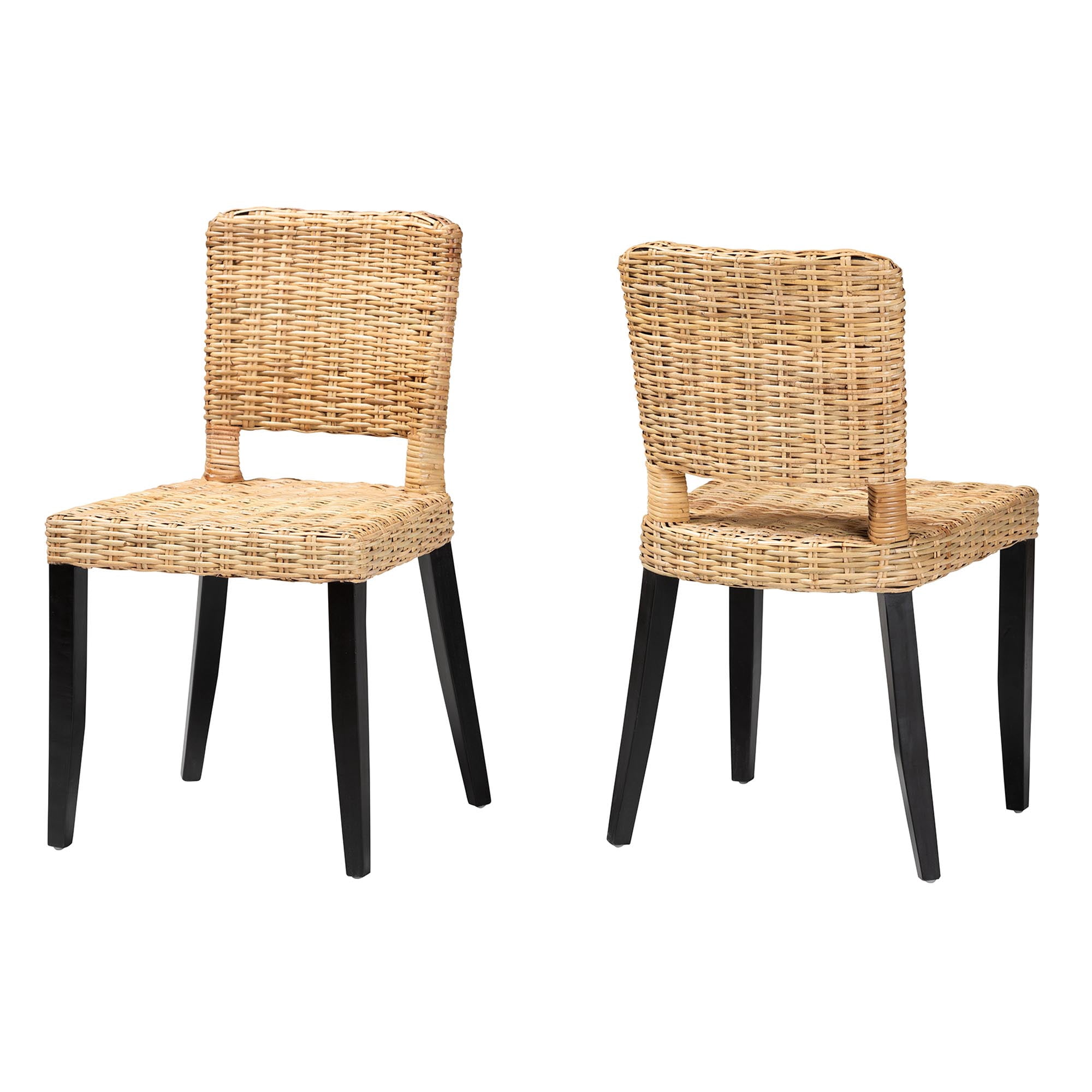 bali & pari Dermot Rattan and Mango Wood BOHO Dining Chairs, Set of 2, Natural Brown