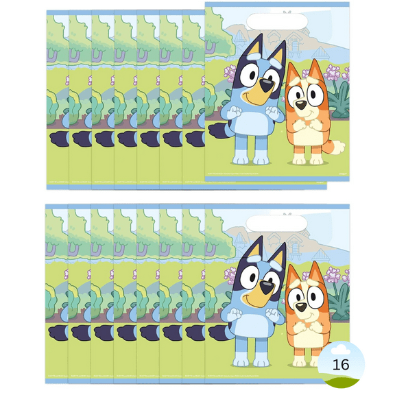 Unique Bluey Party Favor Bags | 16 Pack | Officially Licensed | Goodie Bags | Birthday Party Supplies, Favors & Decorations