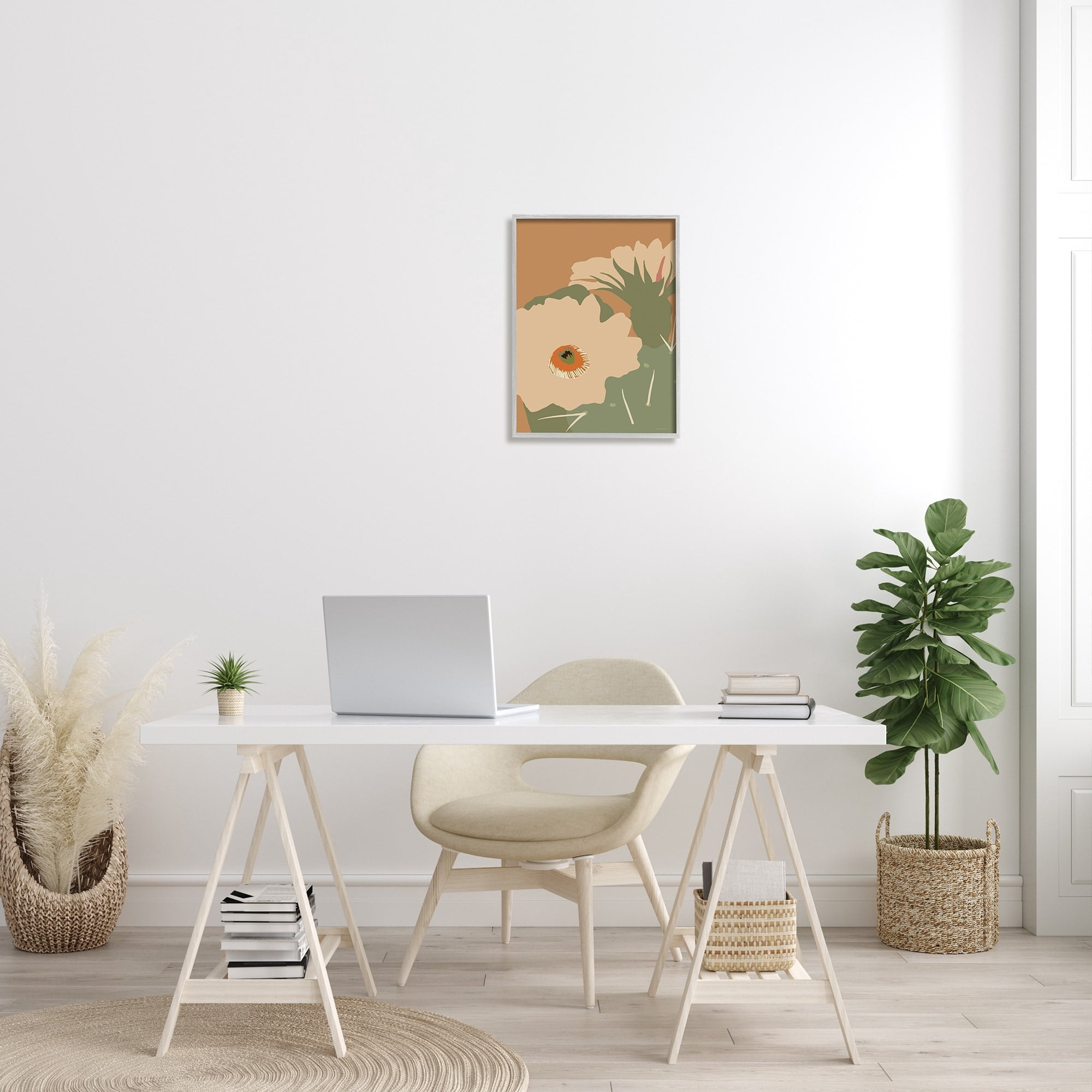 Stupell Industries Modern Cactus Flower Blossom Arid Vegetation Plants Graphic Art Gray Framed Art Print Wall Art, Design by Kamdon Kreations