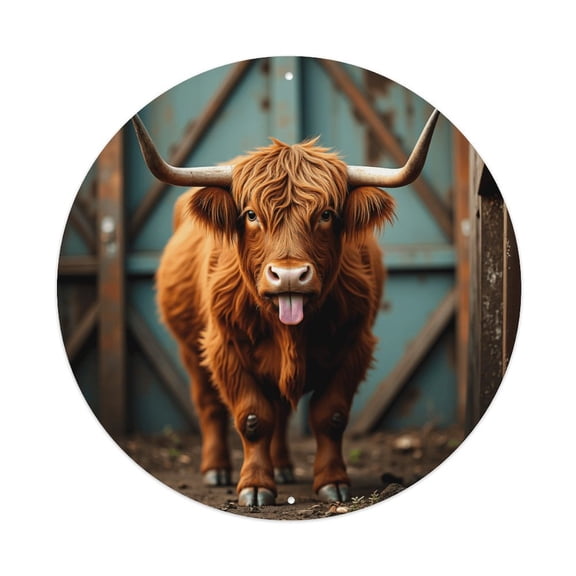 Round Metal Tin Sign Rustic Wall Decor Highland Cow Round Metal Sign Plaque for Home Garden Kitchen Bar Cafe Restaurant Garage Retro Vintage Wall Art 8x8 Inch