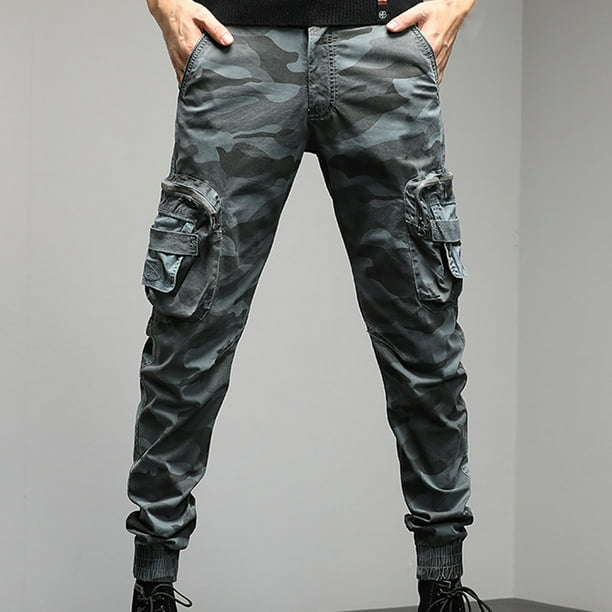 Puntoco Pantalones casuales largos para hombre Pantalones para hombre Pantalones deportivos casuales con bolsillos cargo y cordones Pantalones largos tipo lápiz