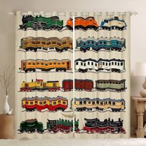 jejeloiu Train Steam Engine Black Out Curtains,Western Train Transportation Curtains Pack of 2 (42x63 Each),Brown Orange Red Bedroom Curtains For Teens,Ultra Soft Home Decor
