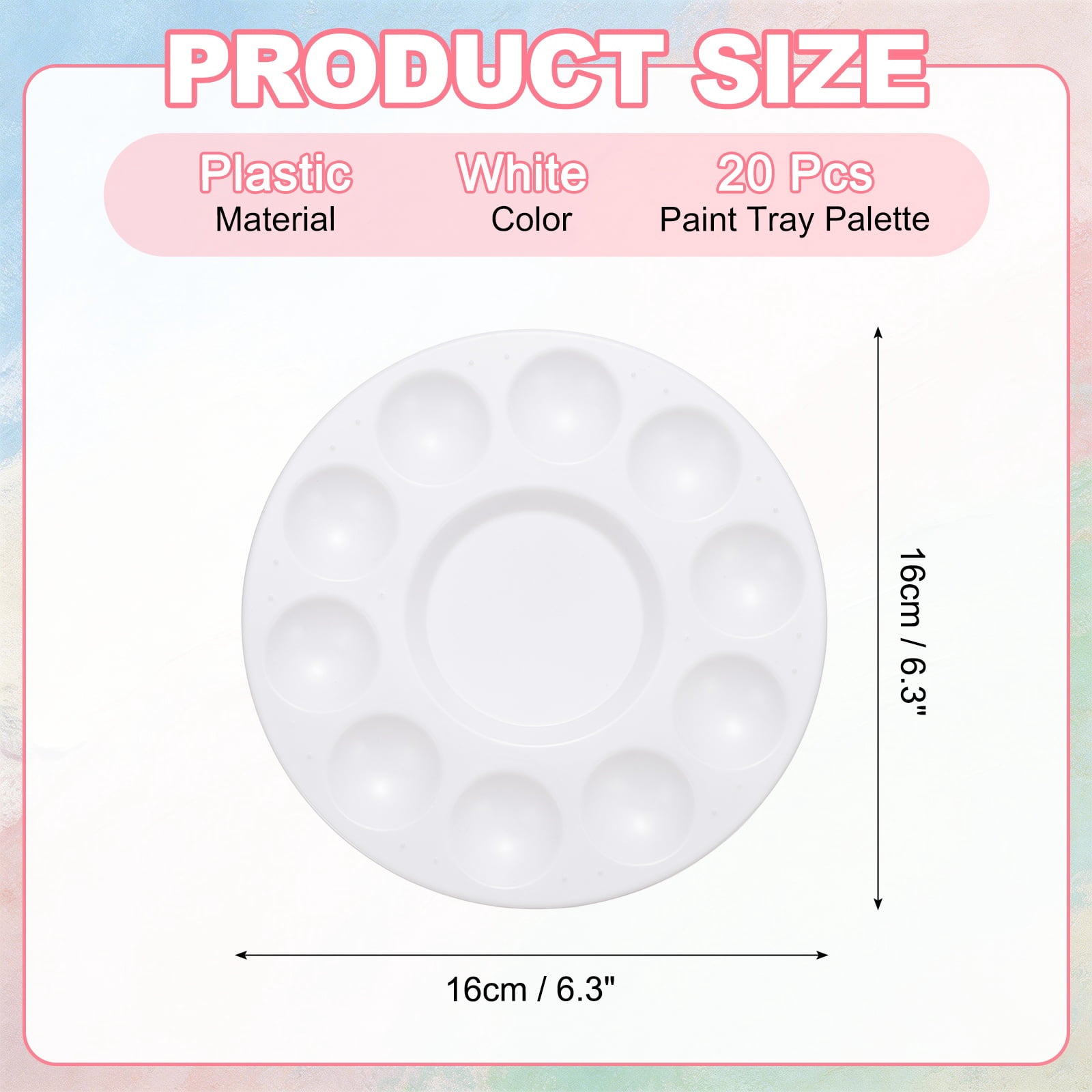 Uxcell Paint Tray Palette, 10 Well Round Plastic Watercolor Palette Painting Tray for DIY Craft Art Class Painting Party Supplies Paint Holder(White, Pack of 20)