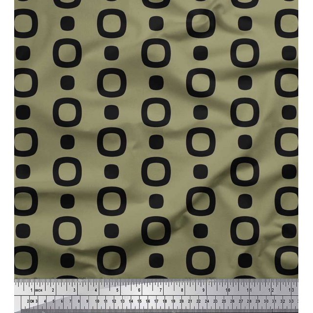 Soimoi Green Poly Georgette Fabric Square Geometric Print Sewing Fabric Yard 52 Inch Wide