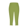 thumbnail image 5 of Jzuxvd Womens High Waist Basic Solid Cotton Soft Capri Leggings Fluorescent Green 3XL, 5 of 5