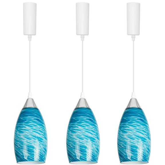 Kiven H-Type Track Lighting Pendants Adjustable Height,Farmhouse h Track Pendant Lights with Blue Glass Lampshade,Decorative Track Lighting Fixture for Kitchen Island Hallway, 3-Light