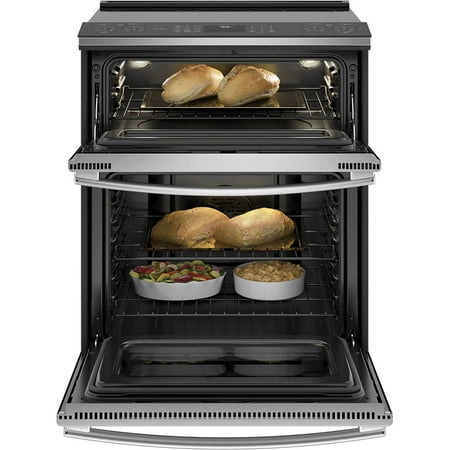 GE - 6.6 Cu. Ft. Slide-In Double Oven Electric Convection Range - Stainless Steel
