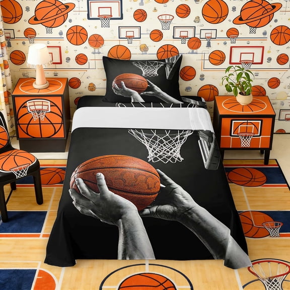 Erosebridal Boys Basketball Twin Sheet Sets, Sport Bedding for Kids and Teens, 3pcs, 1 Flat Sheet, 1 Fitted Sheet and 1 Pillowcase