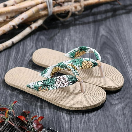 

Women s Slippers Flax Comfortable Flip Flops House Shoes Indoor Breathable Outdoor Sandals