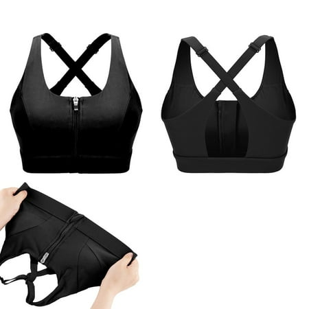 

Bodychum 1 Pc Sports Bras for Women Cross Back Bra with Lockable Front Zipper Adjustable Straps Padded for Running Yoga
