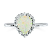 Bling Jewelry Womens Halo Pear Shape Teardrop 3CTW Created White Opal Engagement Ring Sterling Silver