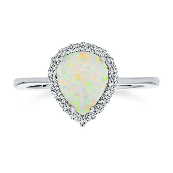 Bling Jewelry Womens Halo Pear Shape Teardrop 3CTW Created White Opal Engagement Ring Sterling Silver