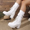 thumbnail image 4 of Women's Casual Mid Calf Boots, Punk Double Buckle Rivet Platform Side Zipper Lace Up Design with Breathable Lining, Trendy Boots for Daily Party Gift, 4 of 7