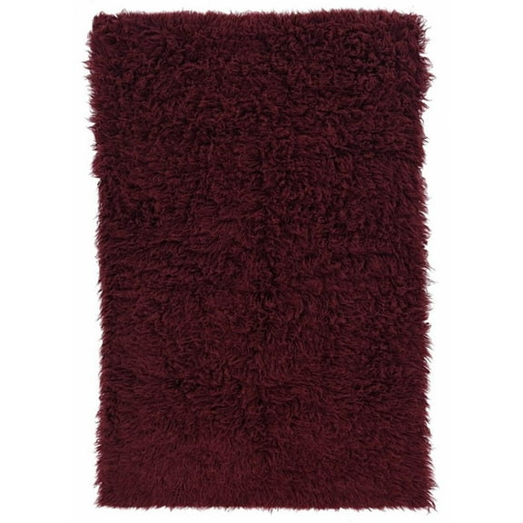 Linon New Flokati Hand Woven Wool 3'6"x5'6" Rug in Burgundy Red