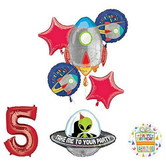 Mayflower Products Blast Off Space Alien 5th Birthday Party Supplies Balloon Bouquet Decoration