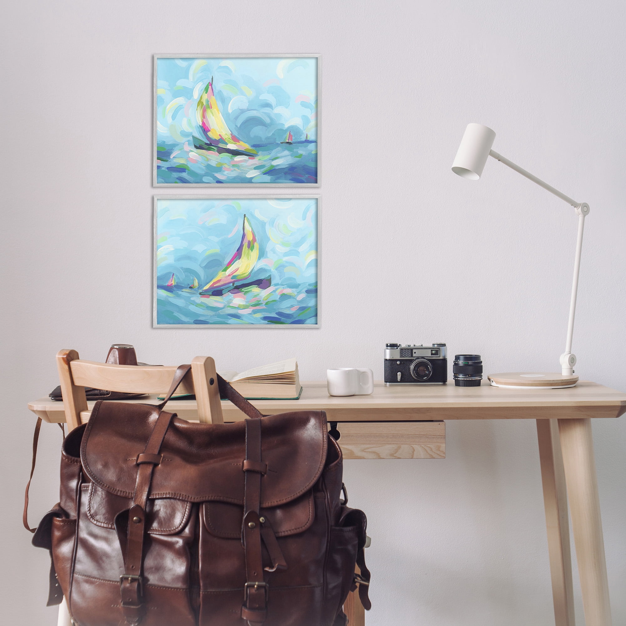 Stupell Industries Brushed Maritime Sailboats Transportation Painting Gray Framed Art Print Wall Art, 14 x 11, Set of 2