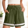 thumbnail image 3 of Bloomae Womens Linen Shorts Summer Casual Loose Drawstring Elastic Waist Beach Vacation Comfy Shorts Lightweight Lace Floral Crochet Eyelet Trim Boho Short Pants with Pockets Green S, 3 of 10