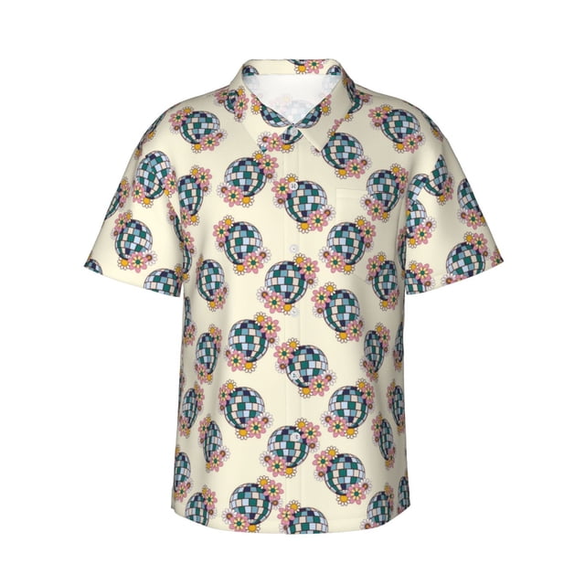 Balery 70s Disco Ball Camisas hawaianas de manga corta para hombre, camisas playeras de corte holgado, camisas de vacaciones con botones,XX-Large