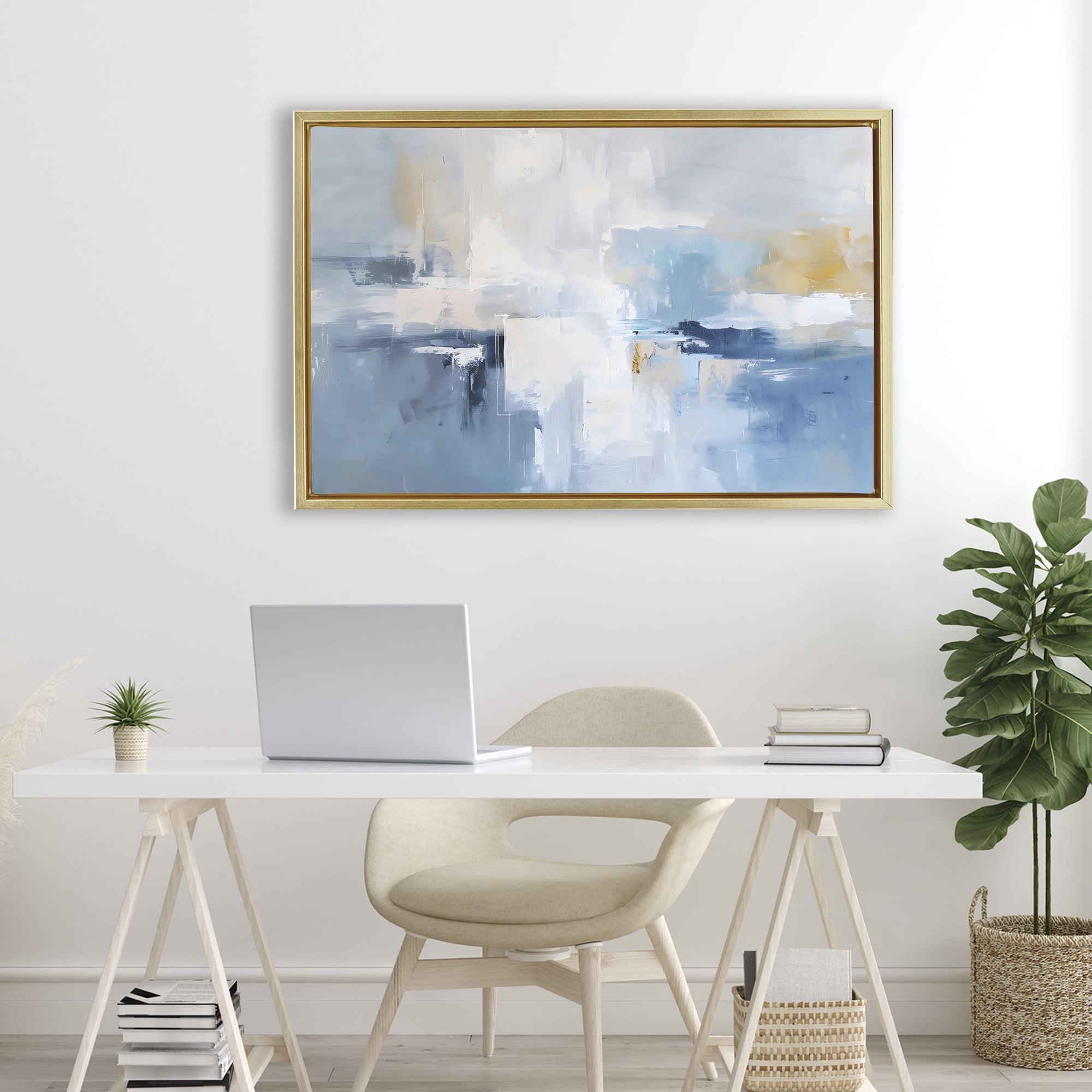 Stupell Industries Blue Sea Mist Horizon Gold Framed Floater Canvas Wall Art, design by Creative Studio