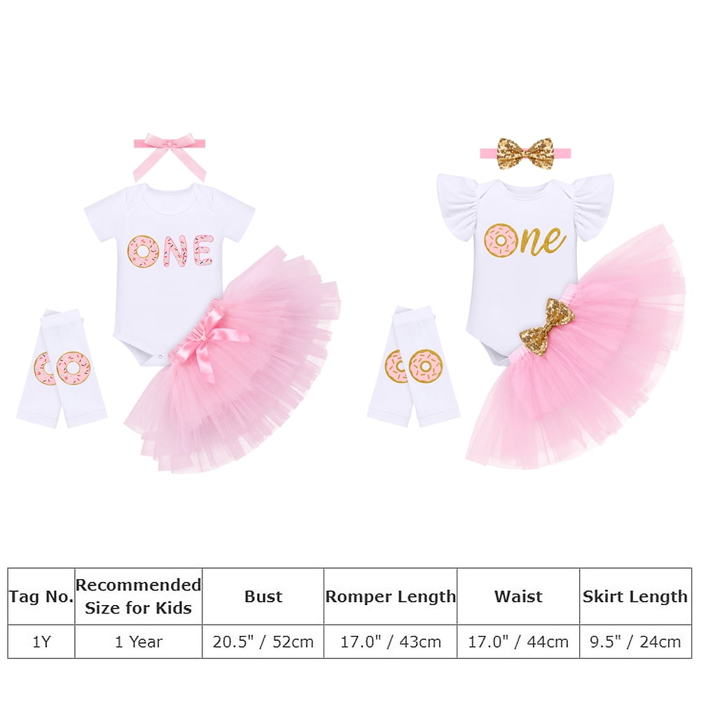 IBTOM CASTLE Baby Girls Donut One Half 1st/2nd Birthday Outfit Sweet Romper Tutu Dress Leggings Princess Skirt Clothes Set 1 Year Donut White-one
