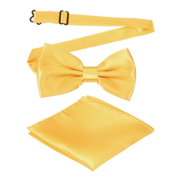 Bow Tie for Men, Adjustable Bow Ties with Pocket Square Pre-tied Bow Ties Sets for Wedding (Light Yellow)
