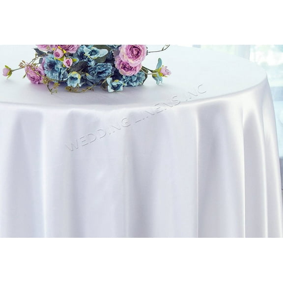 Wedding Linens Inc. 120 inch Round Satin Tablecloth Satin Table Cover Linens - White
