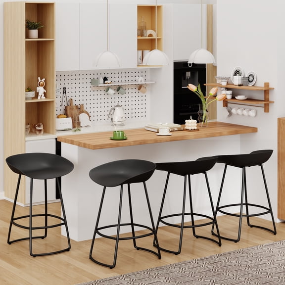 Apeaka Swivel Barstools Set of 4,Modern Counter Height Bar Chairs Plastic Seat Metal Bar Stools for Kitchen Island Breakfast Bar