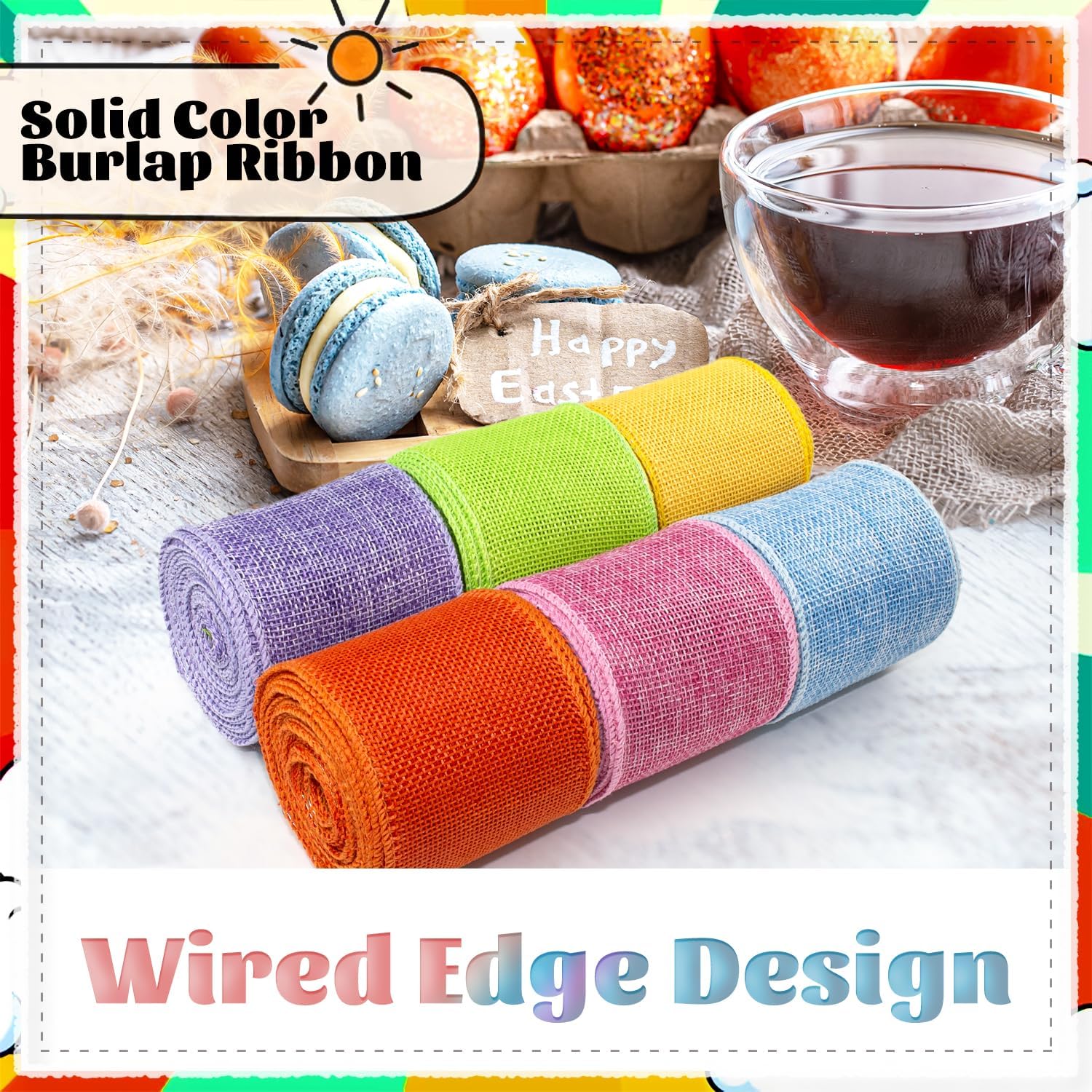 NANAHuang Burlap Ribbon Wired Ribbon 2 Inch Wide Burlap Wired Ribbon 6 Rolls 30 Yards Solid Fabric Metal Wire Edge Ribbon for Crafts Gift Wrapping Wreaths Bows Making E Decorations
