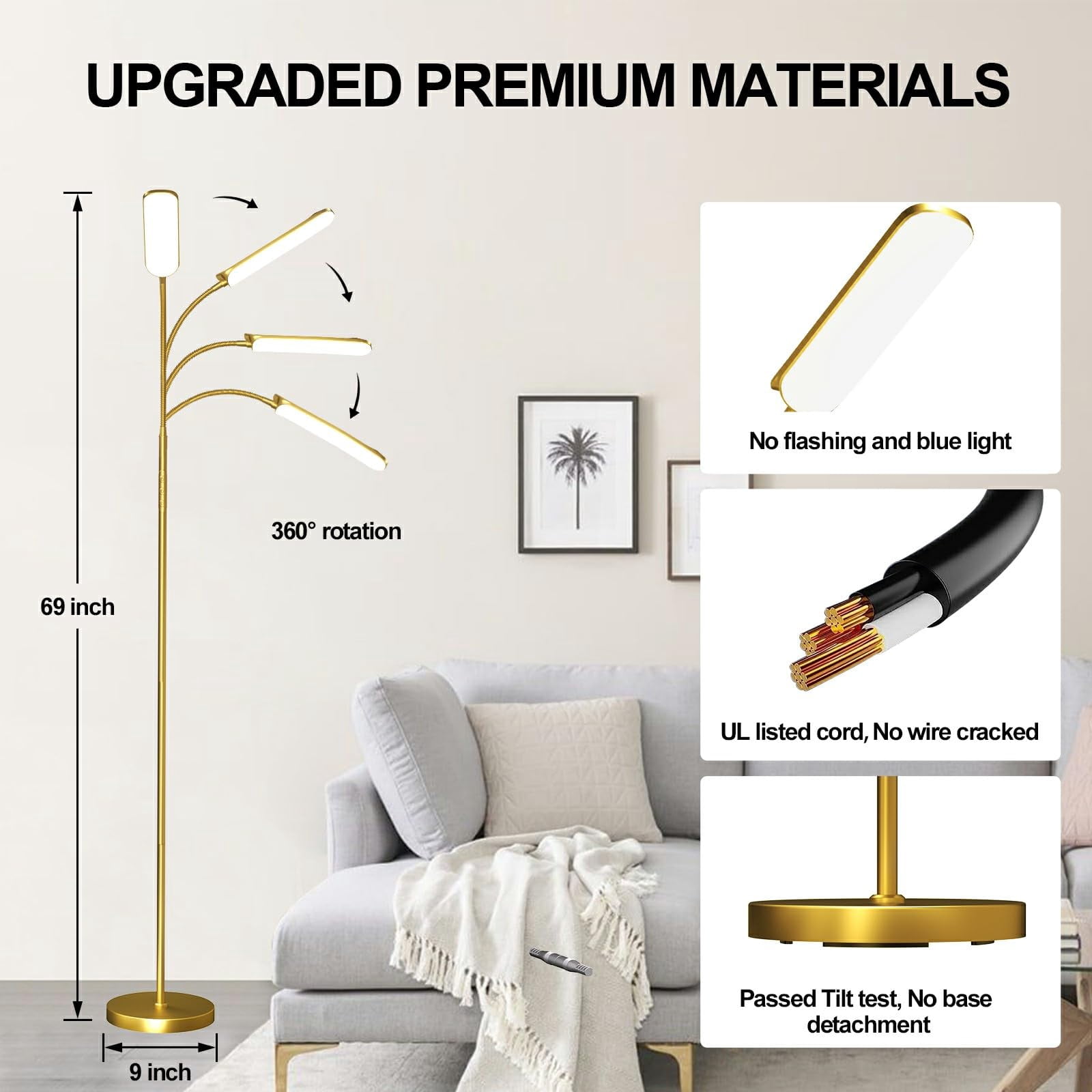 Floor Lamp  18w 1800lm Bright Led Lamps For Living Room Bedroom Dimmable Timing Eye Caring Reading Standing With Remote & Works Smart Plug