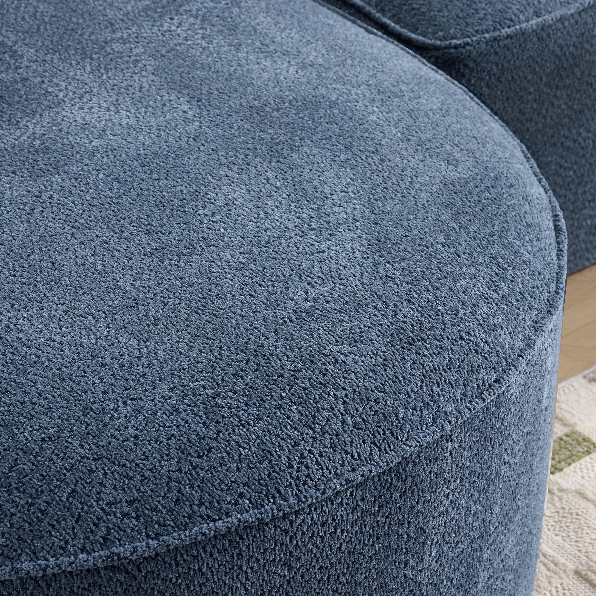 Curved Boneless Sofa, Modern Chenille Fabric Sectional Sofa with 3 Back and 4 Throw Pillows, High-Resilience Sponge Support and Ergonomic Design, 124.5 Inch Large Capacity Sofa for Living Room, Blue