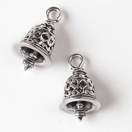 Cherry Blossom Beads 12x20mm Silver Pewter Bell Charm - 4 per bag