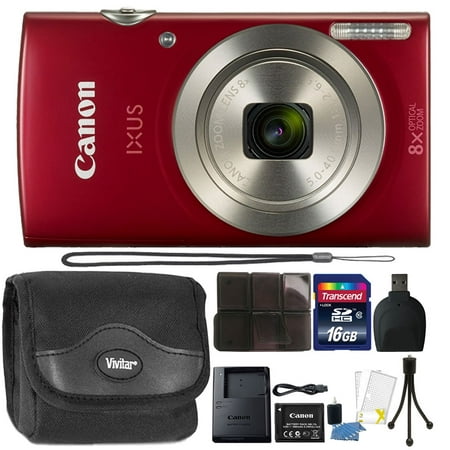 Canon PowerShot IXUS 185 / Elph 180 20MP Compact Digital Camera Red with Top Accessory (Best Macro Compact Camera 2019)