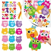 CurioCo 24 Pack Valentine's Day Owl Craft Kits for Kids Classroom Party Favors DIY Cardstock Sticker Activity Easy Assemble Small Owl Shape