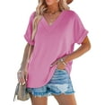 thumbnail image 6 of SHIBEVER Womens Tops Summer Short Sleeve Shirts for Women Casual V Neck Tops for Women Pink Loose Fit Soft T Shirts for Women L, 6 of 7