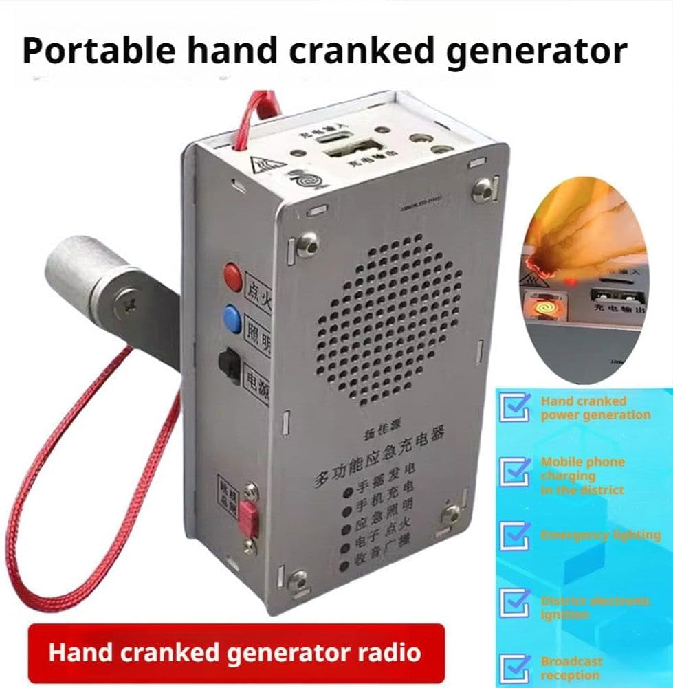 Hand Powered Dynamo Charger Emergency Station–Hand-Crank Flashlight, Lighter & Radio with LED Torch, Portable Multi-Function Dynamo Light for Camping, Hiking, and Emergency Preparedness