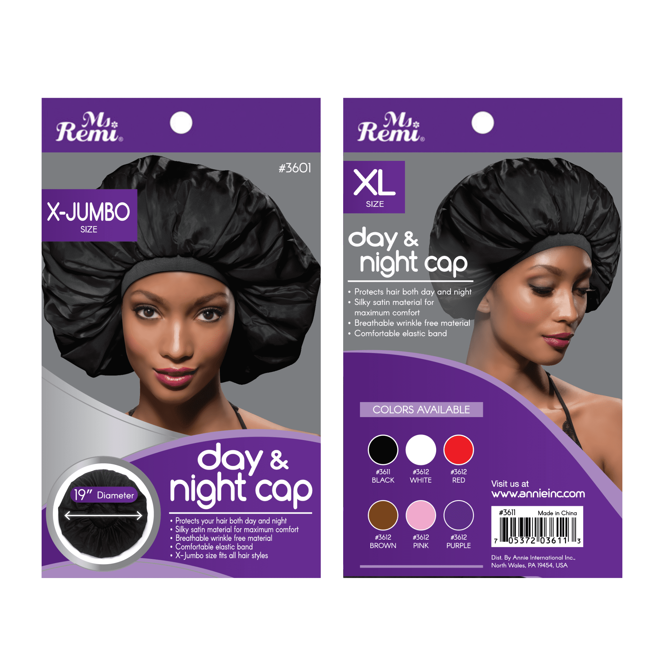 (3 pack) Ms. Remi X-Large Black Satin Hair Bonnet for Day and Night Protection