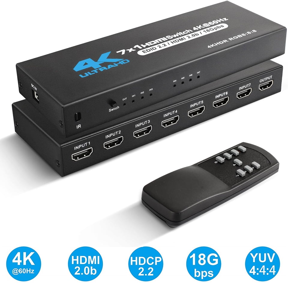 HDMI Switch 4x1 with Audio Extractor, 4K@60Hz Ultra HD HDMI