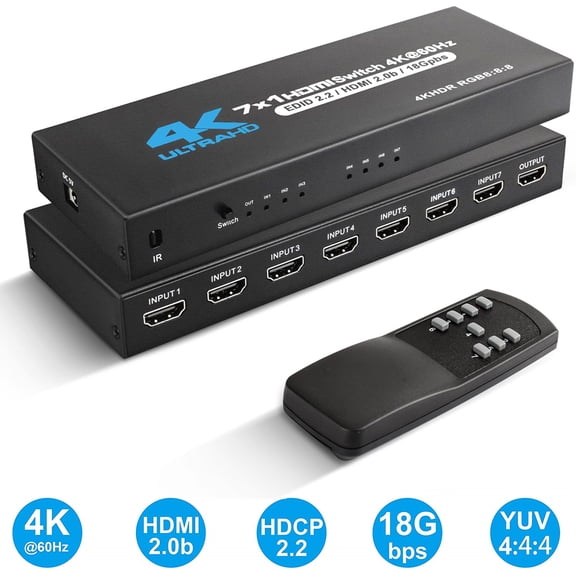 AUBEAMTO 7 in 1 Out HDMI Switch , 4K@60Hz 7x1 HDMI Switcher Selector with IR Remote Control, Supports HDCP 2.2 4K@60Hz UltraHD HDR10 3D HD1080P Dolby DST, HDMI Splitter for PS4 Xbox