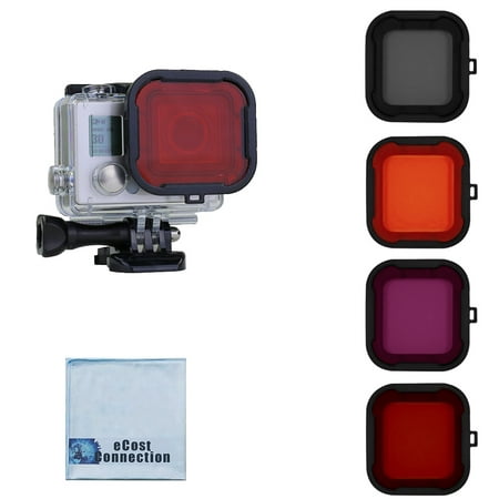 eCostConnection Filter Kit for GoPro HERO3+, HERO4 (Standard Housing), HERO4/HERO5 Session Cameras. Red, Purple, Orange. Gray Colors. Scuba Green Water, Scuba Tropical Water, ND & Warming