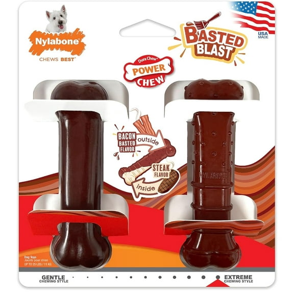 Nylabone Power Chew Basted Blast Chew Bone Bacon and Steak Flavor Small/Regular [New Dog Supplies, Dog Chew Toys, Nylabone, Dog Supplies] 2 count