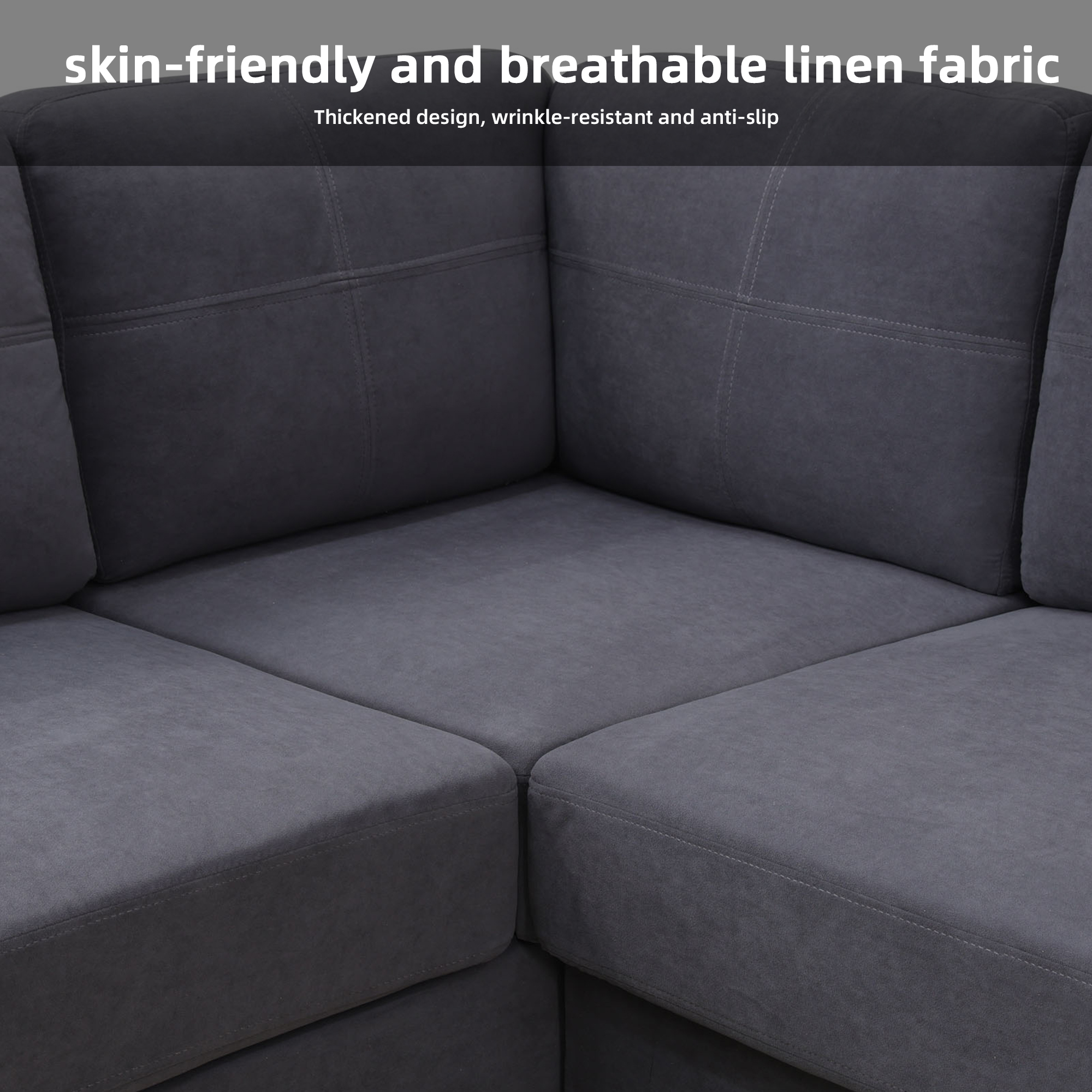 MAYEERTY 96" L-Shaped Sectional Sofa, Breathable Sackcloth 2-Piece Modular Couch Sofa Set, Dark Grey (Left)