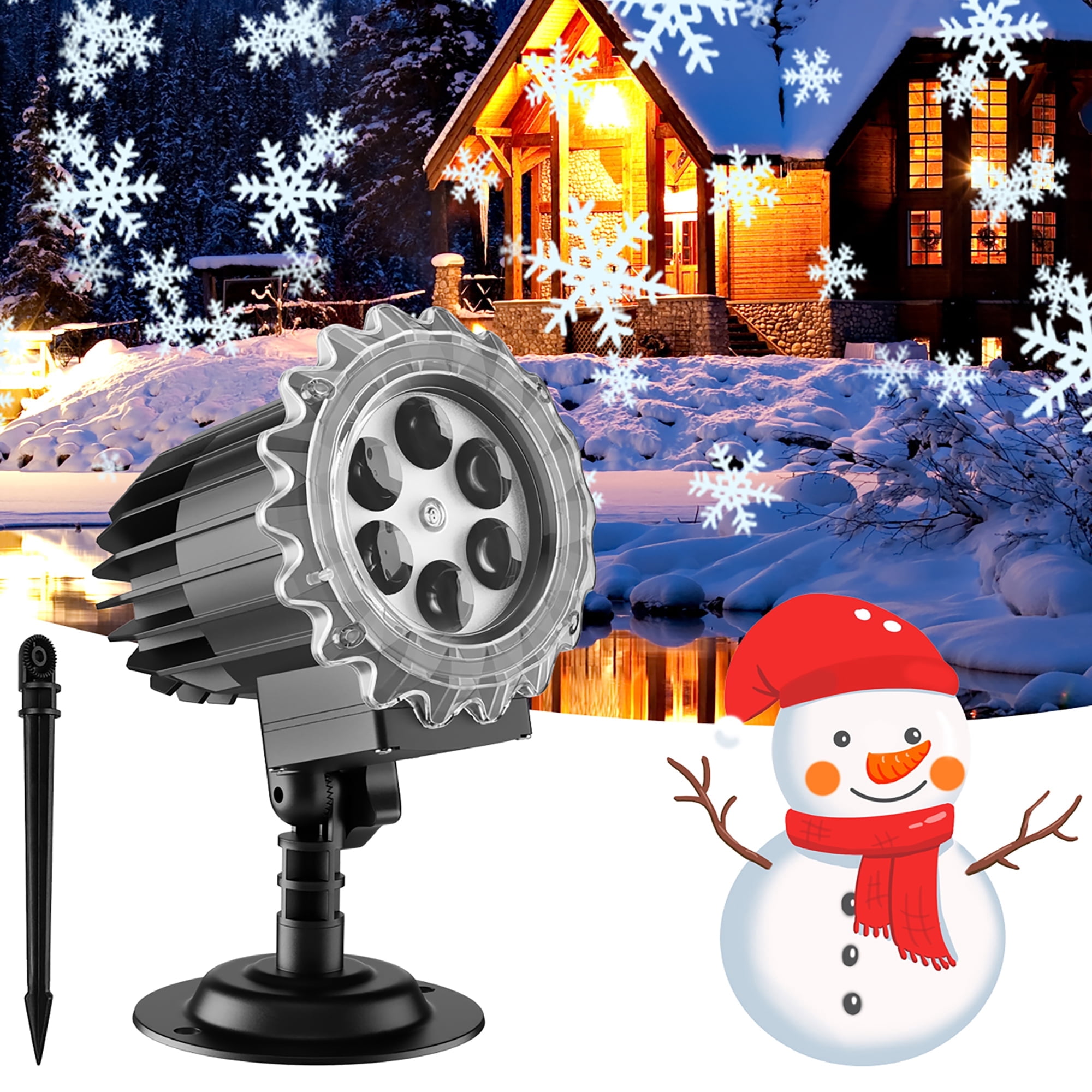 BOPORO Christmas Projector Lights Outdoor Waterproof Led Snowflake Lights Rotating Snowfall Projection Lamp Outdoor Indoor for Halloween/Xmas/Party/Garden/Yard/Patio/Landscape Decoration